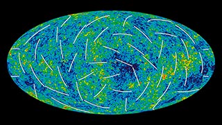 WMAP three year picture of the infant universe. The white bars show the "polarization" direction of the oldest light. (Credit: NASA / WMAP Science Team.) WMAP three year picture of the infant universe. The white bars show the "polarization" direction of the oldest light. (Credit: NASA / WMAP Science Team.)