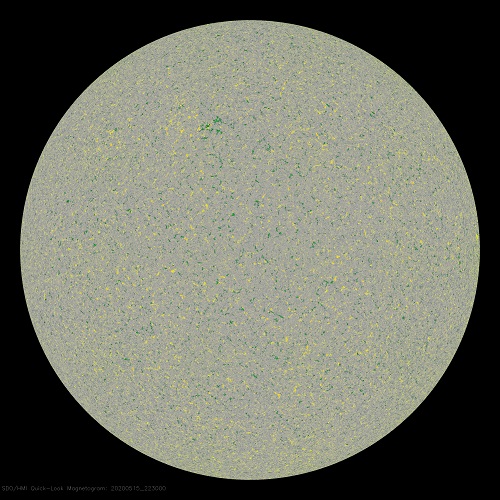 Recent magnetogram from the Helioseismic and Magnetic Imager on the Solar Dynamics Observatory. (Credit: SDO.) 